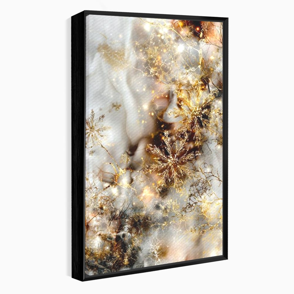 Tablou canvas cu tablou canvas cu fulgi de zapada aurii, in rama de aluminiu negru